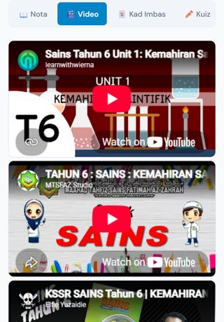 Paparan Video dalam app ilmugo Tahun 6
